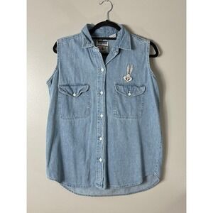 Vintage Looney Tunes Sleeveless Denim Shirt - Details Express Bugs Bunny Denim M